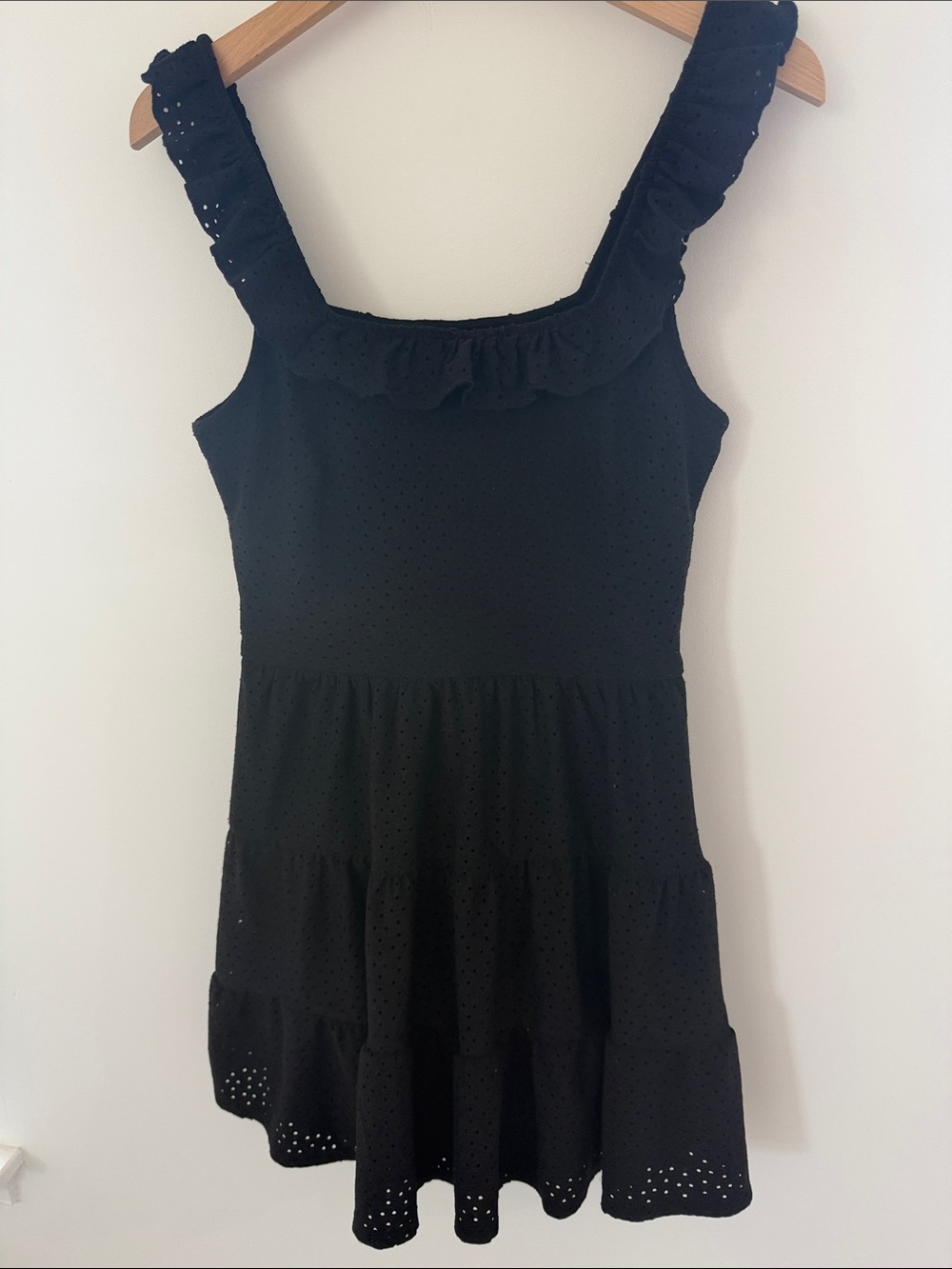 Speechless Black Eyelet Ruffle Strap Mini Dress Size Medium